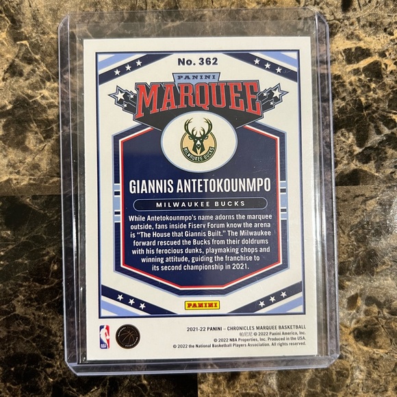 GIANNIS ANTETOKOUNMPO MARQUEE CARD PANINI CHRONICLES 2021-22 MILWAUKEE BUCKS NBA - Picture 2 of 2
